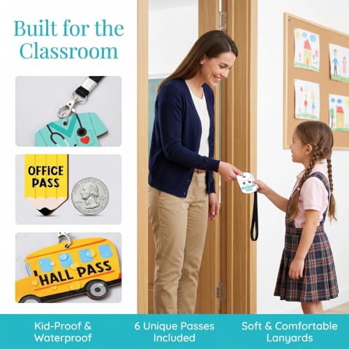 Wooden Classroom Hall Pass Lanyard 3.9x2.6 Inch for School Management