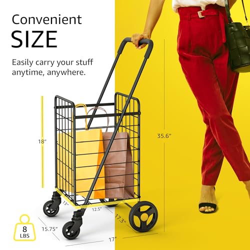 Our Modern Space Black Foldable Lightweight Shopping Cart with 360° Swivel Wheels