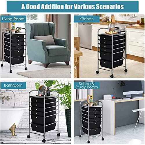 FANTASK 6-Drawer Rolling Storage Cart, Multipurpose Mobile Utility Storage Organizer for Home Office School (Black)