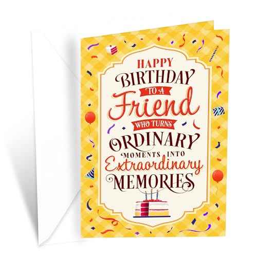 Prime Greetings Friend Birthday Card, Made in America, Eco-Friendly, Thick Card Stock with Premium Envelope 5in x 7.75in, Packaged in Protective Mailer