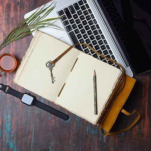 LEATHER VILLAGE Vintage Leather Journal ? 200 Handmade Vintage Deckle Edge Paper ? Leather bound Journal For Women Men ? Vintage Key Closure - Book of Shadows - Cappuccino Brown - 10X7 inches