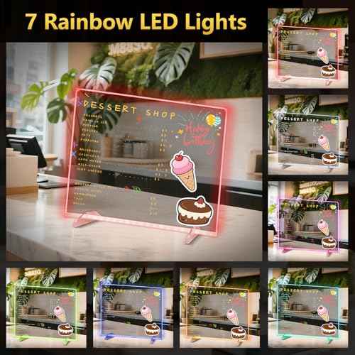 Lumiboard Led Drawing Board,13.7"x10" LED Note Board with 7 Colors, Acrylic Dry Erase Board with Adapter, Stand, 7 Markers & Spray Bottle, Hanging Chain, Halloween Christmas Holiday Gifts for Kids