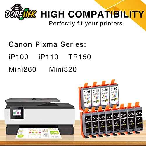 PGI-35 CLI-36 Ink Replacements for Canon TR150 Ink Cartridge, Compatible for Canon 35 36 Ink Cartridge Work with TR150 iP110 iP100 Mini260 Mini320 Printer (8 Black, 4 Tri-Color) 12 Pack