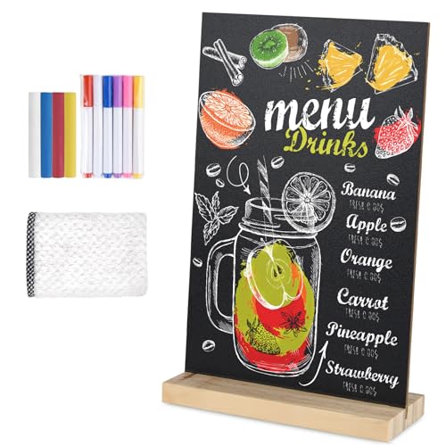 BOUBONI Black 8x12 Inch Double-Sided Tabletop Chalkboard Sign with Wood Base - Kitchen, Wedding & Restaurant Menu Board