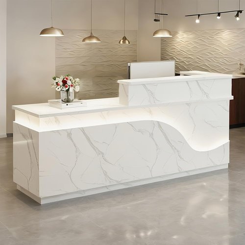 Pubaerkk Modern Reception Desk with Light, 66'' Front Desk Reception Counter, Wooden Retail Counter Table, Checkout Counter for Reception Room, Lobby, Retail, Store, Shop,B,Right