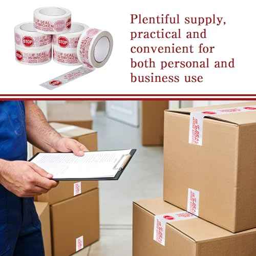 12 Rolls Security Tamper Proof Tape with Tape Dispenser 2 Inch x 110 Yards x 2 Mil Pre Printed Stop Sign Sealing Tape for Moving Heavy Duty Packing