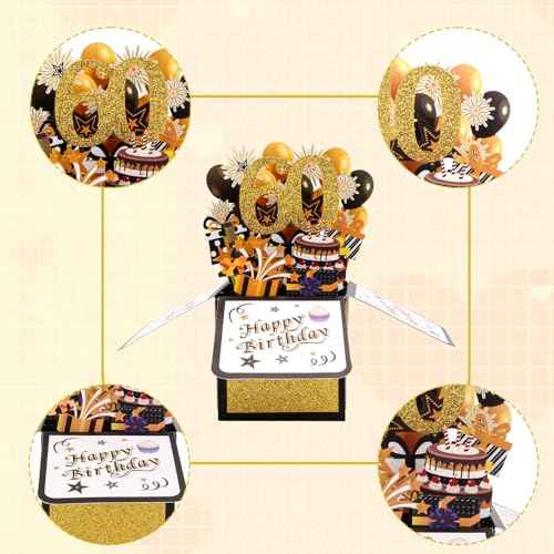 Happy 60th Birthday Pop-Up Card, Multicolored 60 Year Old Birthday 3D Cards with Envelopes Cool Sixty Birthday Popup Box Best 60th Birthday Gift Ideas for Men Women