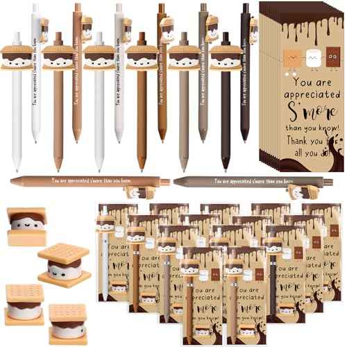 72 Sets S'more Marshmallow Appreciation Gifts Np Week Christmas Employees Inspirational Marshmallow Pens Tags Thank You Party Favor for Teacher Nurse Team Staff Coworkers