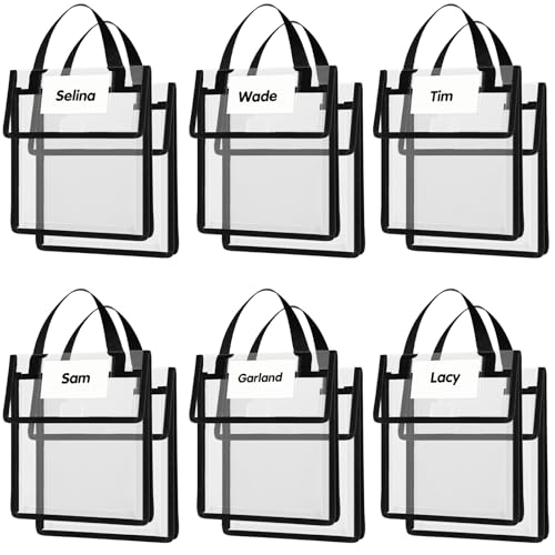 Teling 6-Pack Clear Book Pouches with Black Trim, 10x12 Inches
