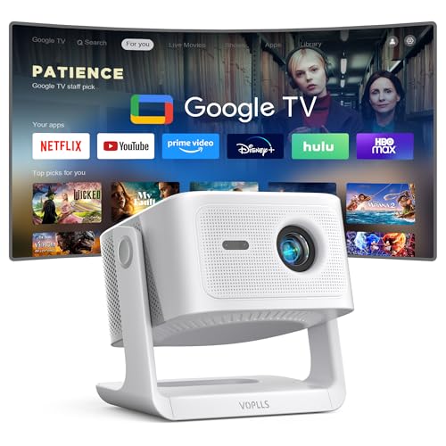 VOPLLS White Google TV 4K Smart Projector with WiFi Bluetooth Portable Home Cinema
