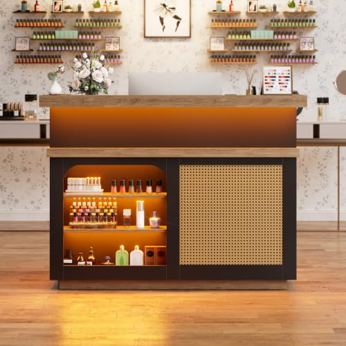 SDMY D-Black Reception Desk with LED Lights, Lockable Drawers & 63.6in Front Table