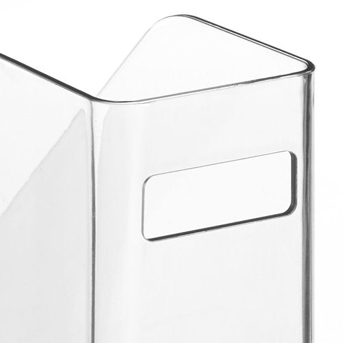 mDesign Plastic Slim Vertical File Folder Storage Organizer Bin with Handle, Hold Notebooks, Binders, Envelopes, Magazines for Home Office, Work Desktops, Ligne Collection, 4 Pack, Clear