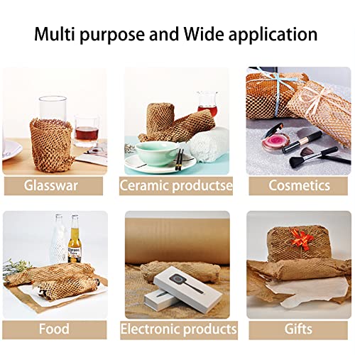 onesimcr Honeycomb Packing Paper Wrap 15"x131' - Eco-Friendly, Biodegradable, Recyclable Moving & Shipping Buffer with 20 Fragile Stickers - Original Wood Color