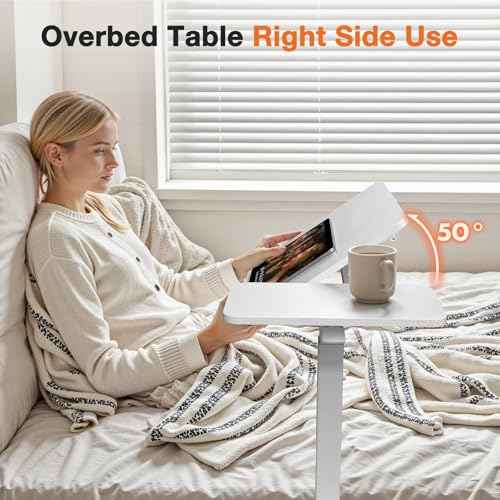 Sweetcrispy Small Standing Desk Rolling Table Adjustable Height, Laptop Mobile Stand with Wheels, Portable Computer Workstation with Tiltable Desktop for Teacher Classroom Home Office, White
