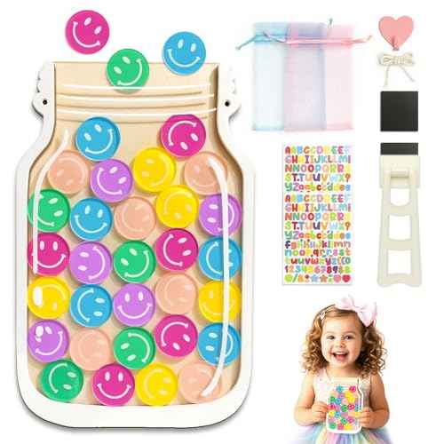 Magnetic Reward Jars for Kids - Smiley Tokens Reward Jar for Classroom 8" Star Jar Reward System Behavior Chart for Kids at Home Potty Training