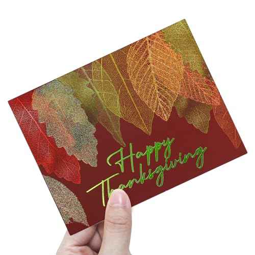 Fancy Land Glitter Thanksgiving Greeting Cards with Envelopes 24 Pack Fall Leaves Happy Thanksgiving Cards