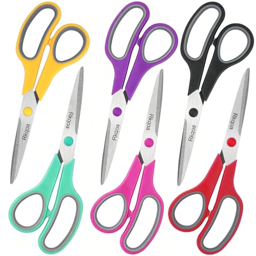 Multicolor 6 Pack 8" All-Purpose Comfort-Grip Scissors for Office & Crafting