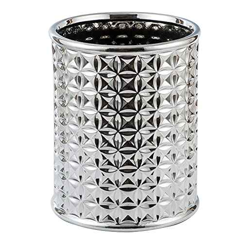 Silver Trash Can, Round Wastebasket, Garbage Receptacle Small Bin for Bathroom, Powder Rooms, Kitchens, Home Offices - Ceramics