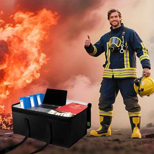Large Fireproof Document Bags 24x12x12in, Fireproof Document Box for Cash, Photo Albums, Valuables, Extra Large Fireproof Bag Waterproof Document Storage with Reflective Strip, Black