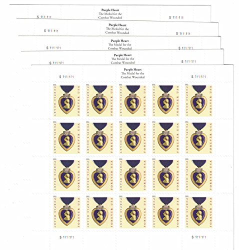 USPS Purple Heart Forever Stamps - 100 Self-Stick Sheets of 20 - Military Honor