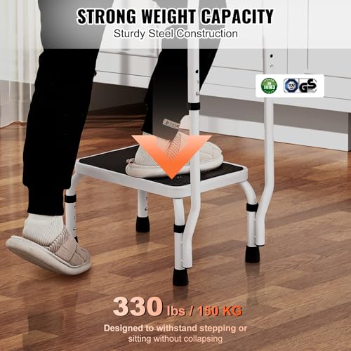 VEVOR 1-Step Stool with Handrail, 330 lbs Capacity, 3-Stage Height Adjustable Steel Step Ladder
