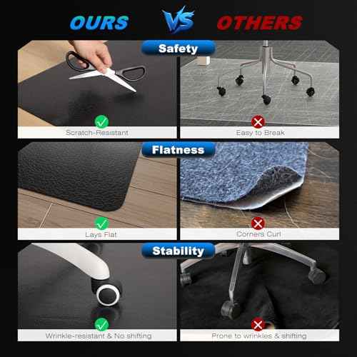 Chair Mat for Hardwood Floor, 36" x 28" Easy Glide Desk Chair Mat for Rolling Chair, Anti-Slip Floor Protector Computer Desk Mat, Vinyl Floor Mat for Gaming Room Home Office, Black