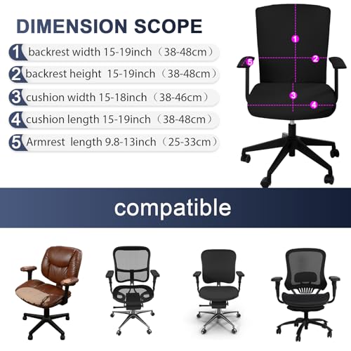 Tallew 4 Pcs Office Chair Covers Set Black - Seat, Back & Armrest Pads