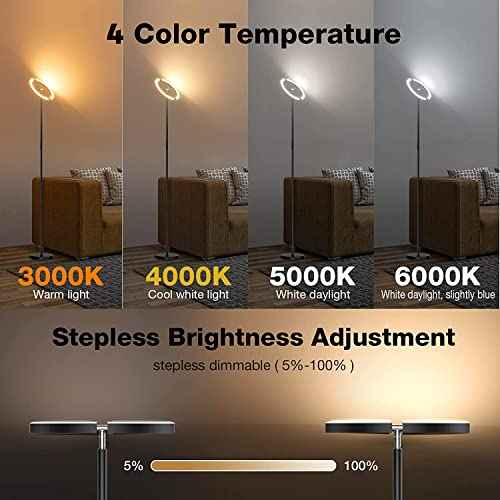 LED Floor Lamp - Rotatable Standing Lamp with Touch & Remote Control, 3000-6000K, 22W Modern Floor Reading Light, Dimmable Corner Uplighter for Living Room Bedroom Office, Black
