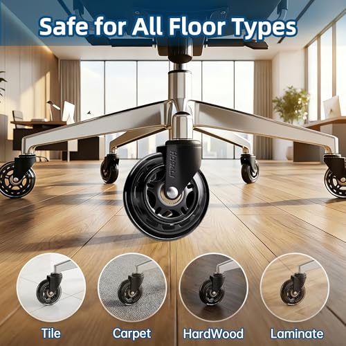 HOSALI Modern-Black 3 Inch Office Chair Wheels Set of 5 - Heavy-Duty Rubber Casters for All Floors