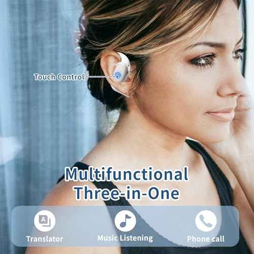 Ai Translation Earbuds Real Time, 150 Language Translator Device, Wireless Bluetooth Earbuds Over The Ear for Travel Business Learning, White, Noise Cancalletion, 28 Hours, Bluetooth 5.4