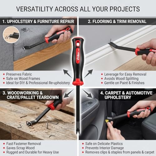 Heavy-Duty Upholstery Staple Remover Tool – 8-Inch Handle, Vfrikor