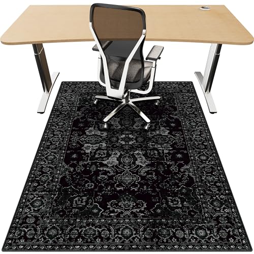 Rizvarro 36x48 Black Office Chair Mat for Hardwood Floors – Non-Slip, Washable Desk Rug