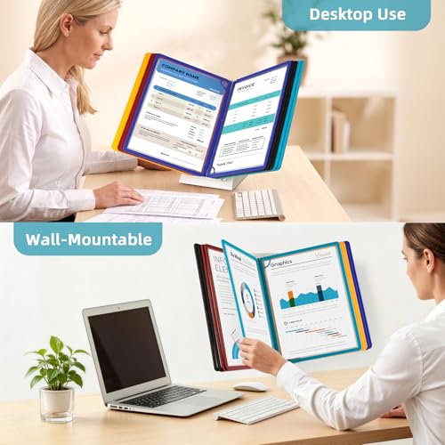 OrgEase White 10-Pocket Desk & Wall Organizer with Metal Base, Color Pockets