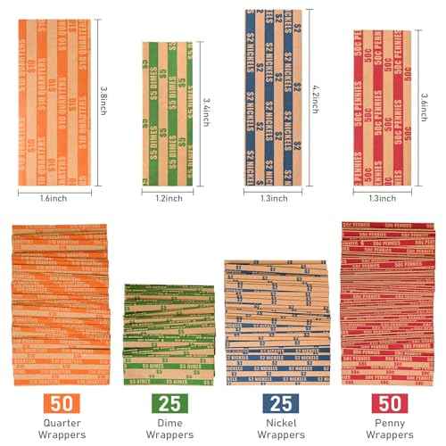 L LIKED 150 Assorted Bundle Flat Striped Coin Wrappers (50 Pennies, 50 Quarters, 25 Nickels and 25 dimes)
