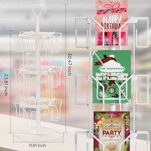 ORLESS Greeting Card Rack Display Stand, 3 Tier Rotating Card Holder Display Retail, 12 Pocket Metal Postcard Holder Display Stand, Greeting Card Holder for Postcards, Brochures, Stickers, Showcase(White)
