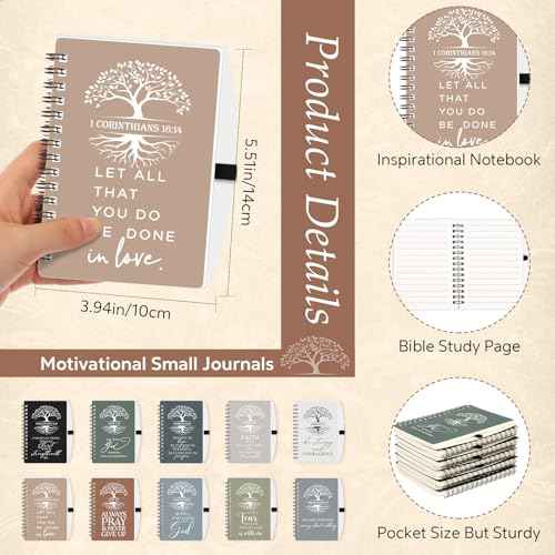 Kosiz 100 Pcs Christian Gift Bulk Prayer Journal Bible Verse Spiral Notebook with Ballpoint Tree of Life Religious Gift for Church Clergy Pastor Appreciation Sunday School Teacher (Boho Color)
