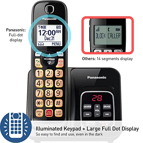 Panasonic Cordless Phone with Answering Machine and 2 Black Handsets - Reliable Landline System