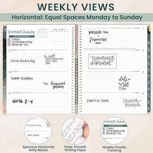 bloom daily planners HARDCOVER 2026 Planner (January to December) - 8.5¡± x 11¡± Weekly & Monthly Dated Agenda Organizer Book with Stickers & Tabs - Emerald Paint Strokes