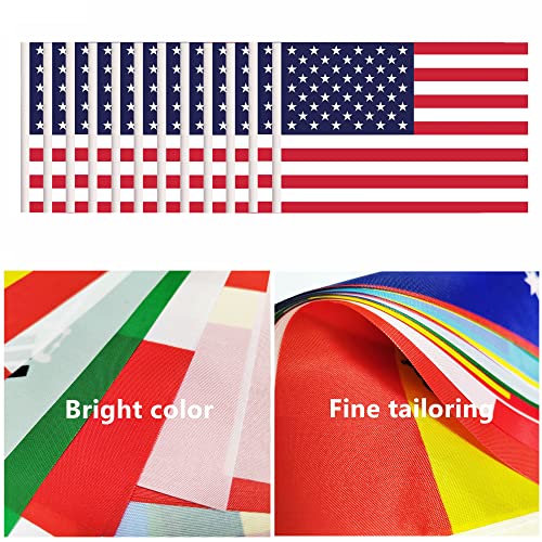 USA 12 Pack Desk Flags Set with Black Poles - Small Table Decorations for Office & Home
