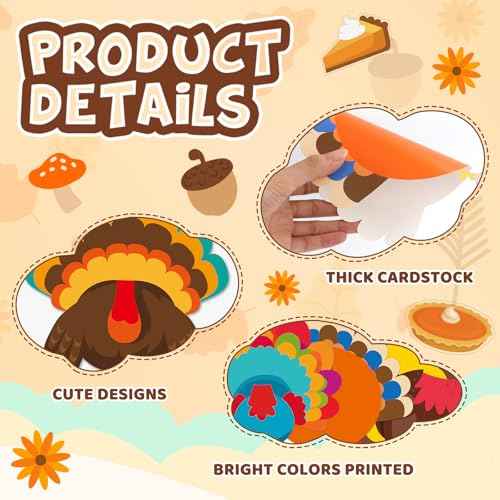 Fancy Land Turkey Cutouts for Bulletin Board Decorations Thanksgiving Cut-Out with Photo Spaces for Classroom DIY Crafts Fall Party Props Supplies 36Pcs