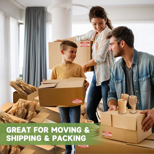 NAPALOOK Honeycomb Packing Paper Wrap 15''x328' Eco-Friendly Cushioning for Moving & Shipping, Includes 48 Fragile Stickers
