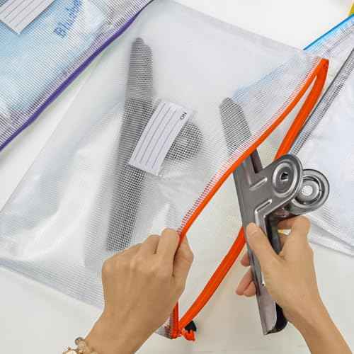 BOPART Extra Large Mesh Zipper Pouch Bags - 24pcs, 16.9x12 Inches Board Game Storage & Organization. A3 Plastic Zip File Bag with Label Pocket for Office, School, Projects & Puzzles