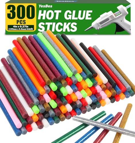 YesBes 300-Pack Colored Mini Hot Glue Sticks 4" x 0.27" for All Temp Glue Guns
