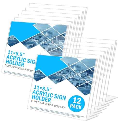 12 Pack Acrylic Sign Holder 8.5 x 11 Horizontal Slant Back Acrylic Stands for Display Plexiglass Clear Acrylic Display Stands for Ad Frame, Picture Photo Frames, Promotions, Restaurants, Office