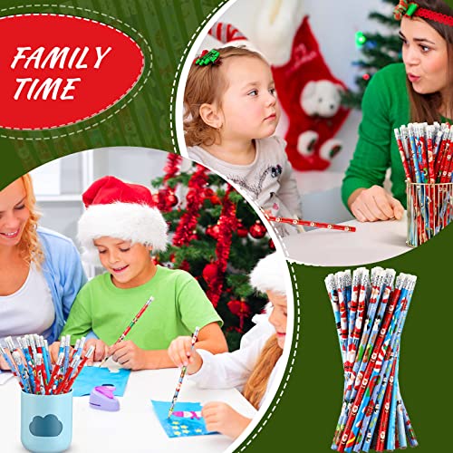 Hicarer Christmas Pencils for Kids Mini Wooden Xmas Pencils and Erasers Various Patterns Colorful Santa Claus Snowman Stationery for Children Christmas Party Supplies(336 Pcs)