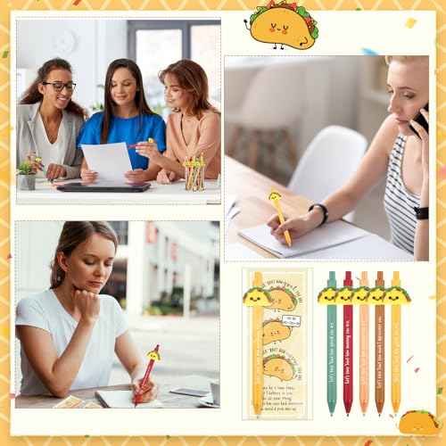 100 Set Positive Taco Gift Funny Emotional Support Taco Ballpoint Pen with Inspirational Bookmark Christmas Employee Appreciation Gift for Coworker Nurse Teacher Student Birthday Party Favor