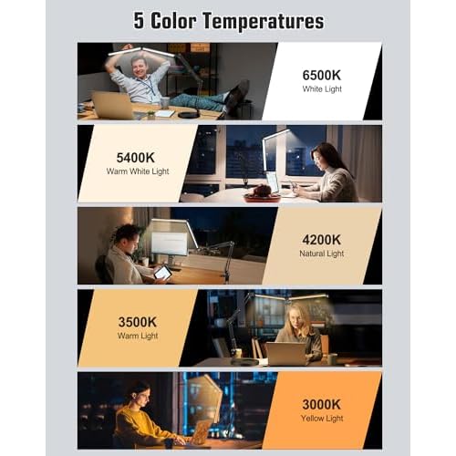 Toolour LED Desk Lamps for Home Office 2 in 1 Double Head Desk Lamp with Clamp Base,Remote Control,Dimmable Architect Clip on Desktop Computer Light Bar with Memory for Workbench Darkroom