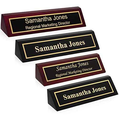 Providence Engraving Personalized Wood Desk Name Plate for Office with Custom Laser Engraved Piano Finish Desk Wedge in Rosewood, 2x10