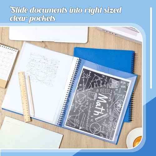 12 Pcs 10 Pocket Folder Bulk Plastic Spiral Project Organizer for Documents Papers Homework Portfolio Folder Binder with Plastic Sleeves School Office Supplies (Blue)