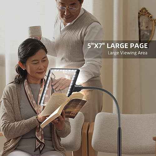5X Floor Magnifying Glass with Light and Stand, 36 LED Dimmable Floor Magnifying Lamp, 3-in-1 Adjustable Lighted Magnifier for Reading, Sewing, Crafts, Close Work etc